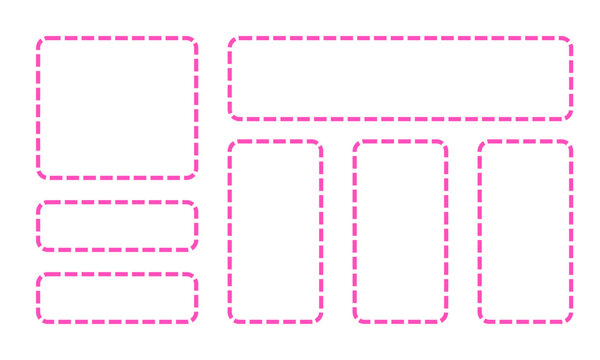 Pink rectangle dashed line border frame collage layout, poster social media grid, or greeting card 