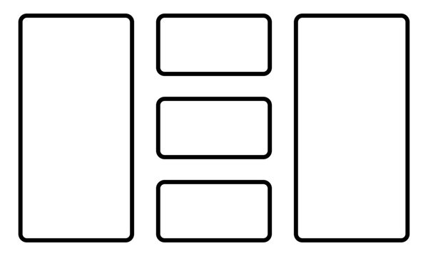 Black grid layout lines collage with several square and rectangular panels for storyboard template, frame work design, layout, or artists to plan and visualize their work.