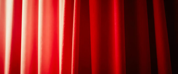 close-up view of rich red fabric drapes with vertical folds