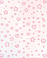  Kawaii-style doodle pattern with stars, hearts, and happy faces on a pastel background. | generative AI