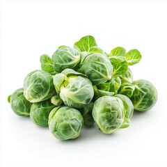 Fototapeta premium A small cluster of Brussels sprouts with bright green, tightly packed leaves, isolated on a white background