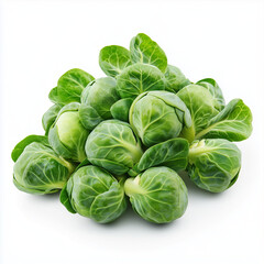 Fototapeta premium A small cluster of Brussels sprouts with bright green, tightly packed leaves, isolated on a white background