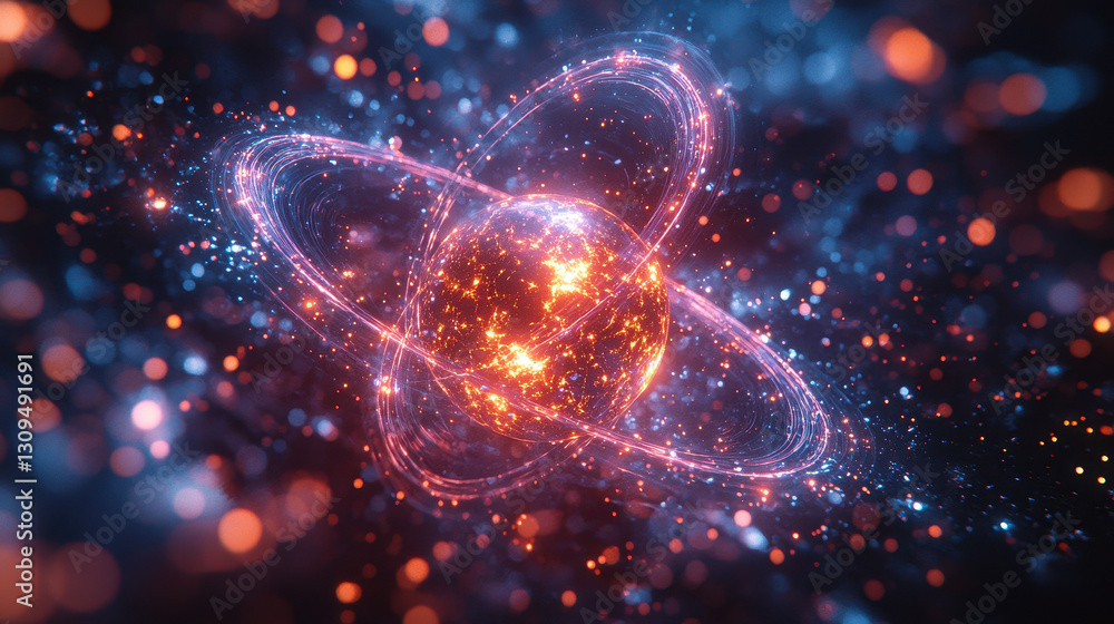 Poster close-up of a high-tech nuclear reactor core with glowing plasma rings monitored by robots
