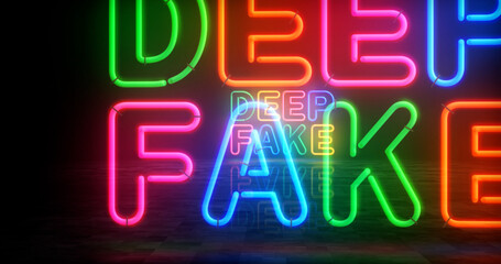 Deep fake neon light 3d illustration