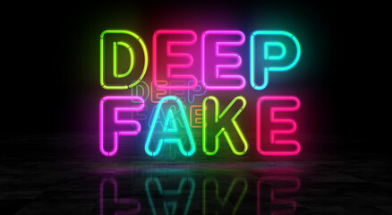 Deep fake neon light 3d illustration