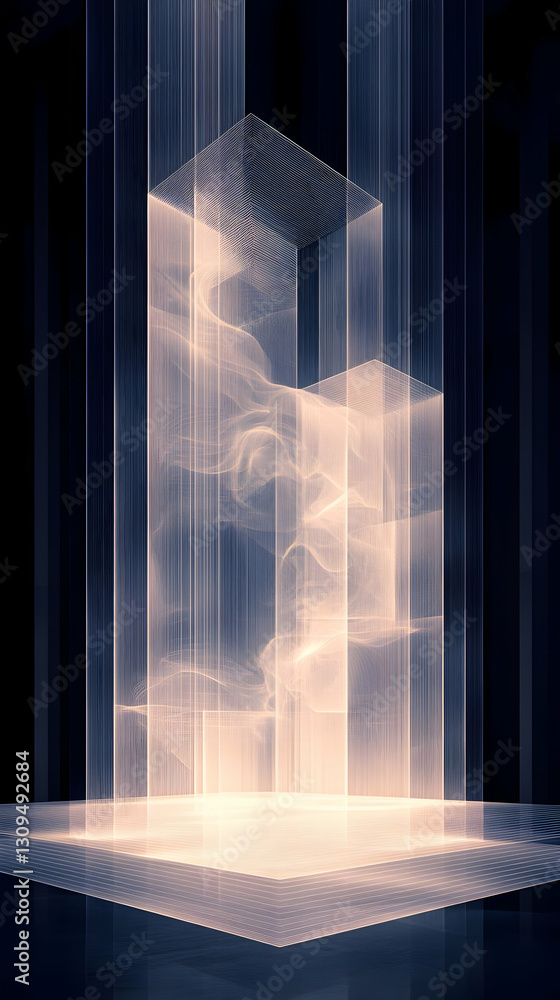 Poster abstract glowing cube structure with light rays