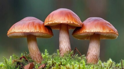 Fototapeta premium Mushroom close-up in a serene moss-covered forest, capturing fine details of Boletus fungi.