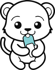 cute lion cub illustration eating icecream