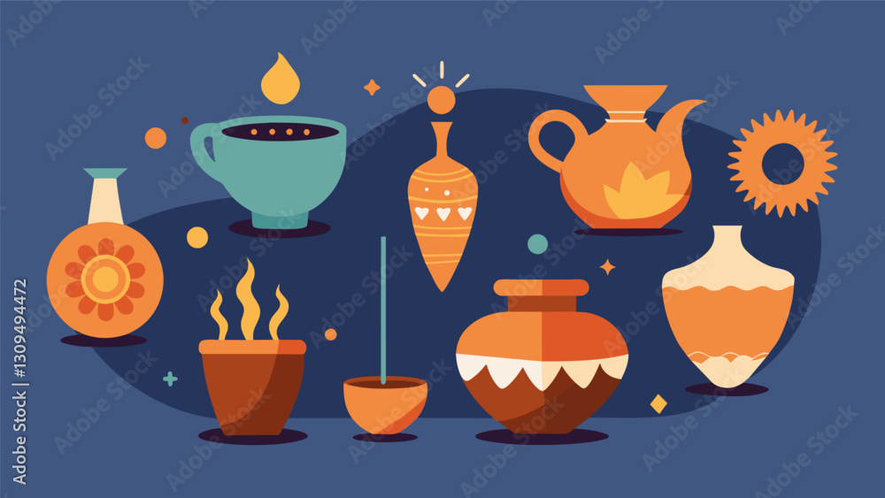 Poster multiple pieces of pottery in different stages of the creation process showcasing the journey of sel