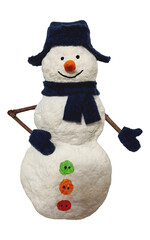 Cotton toy snowman in blue earflaps