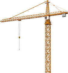 Tall orange construction crane isolated transparent background for industrial projects