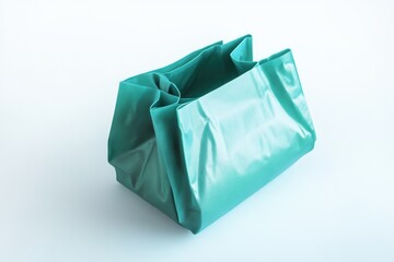 A reusable green plastic shopping bag, designed for groceries and other products. Eco-friendly choice with handles for carrying convenience.