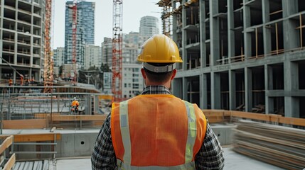 Safety officer clutching a yellow helmet, ensuring compliance on an active job site.