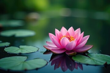 Water lotus blooms float on lake surface calm serene peaceful, garden, , tranquility