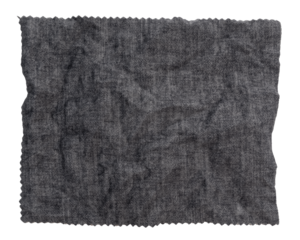 A piece of torn black fabric on a white background. Textile isolate. Napkin