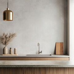 Modern minimalist kitchen interior in beige color