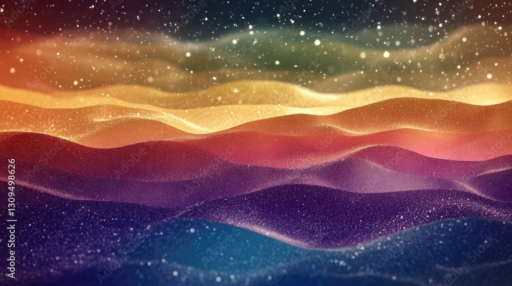 Poster smooth glossy paper texture with a shifting holographic rainbow effect and glitter sparkles in a cos