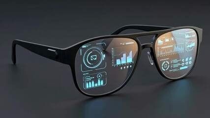 Stylish glasses displaying digital data and analytics visuals - Powered by Adobe