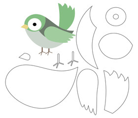Isolated  green bird for cricut, silhouette, laser cutting, paper, felt, fabric, school, decoration