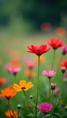Fototapeta premium Close-up colorful wildflowers, blurred background, floral, closeup, flowers