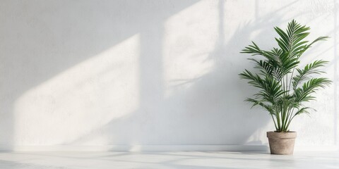An indoor potted plant on a white surface, with natural light illuminating the scene.