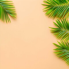 Peach Background with Tropical Palm Leaves Illustration