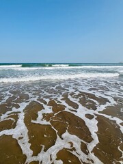 Blue sea horizon, beautiful natural color of the water, sandy beach, no people 