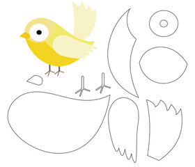 Isolated  Yellow bird for cricut, silhouette, laser cutting, paper, felt, fabric, school, decoration