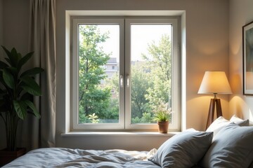 Closed PVC window, sealed unit in a small apartment, pvc, unit