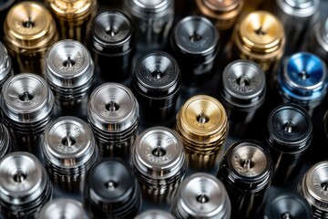 Obraz premium Array of Various Metal Vape Cartridges in Different Finishes and Colors