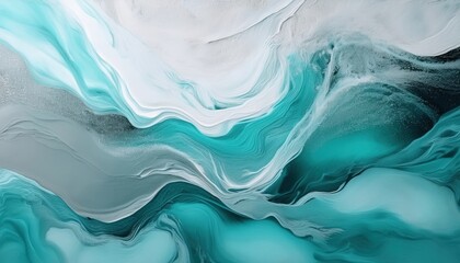 Obraz premium A minimalist abstract painting in turquoise, grey, and white, designed to convey a sense of calmness and serenity. Ideal for modern interior design, art collections, and peaceful spaces. 