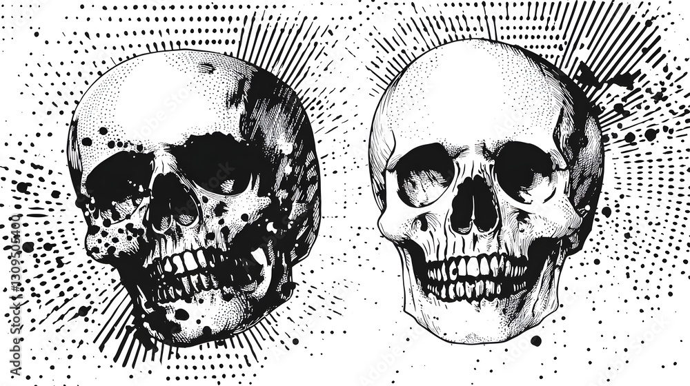 Aufkleber skull patterns in black and white with gothic horror and creepy texture design