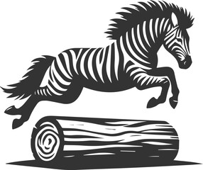 Zebra leaping over a log animal silhouette