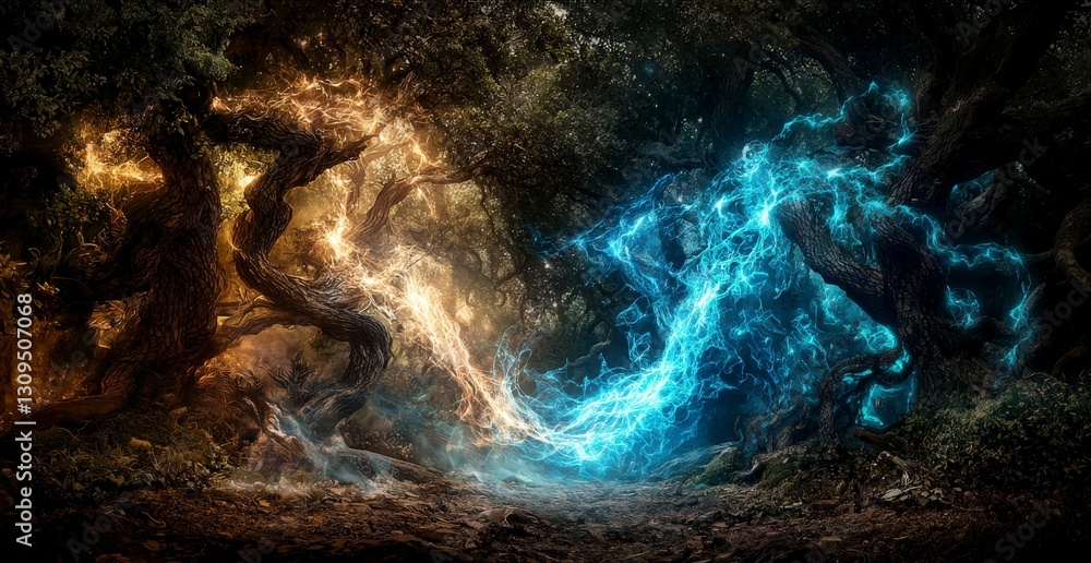 Poster celestial mage unleashes magic in enchanted forest fantasy art mystical environment captivating view