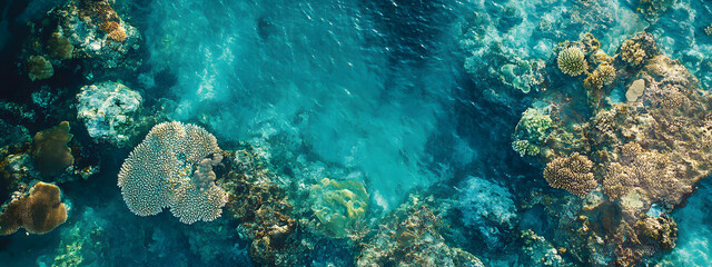 Obraz premium A panoramic view of the Great Barrier Reef, showing its rich and diverse coral formations 