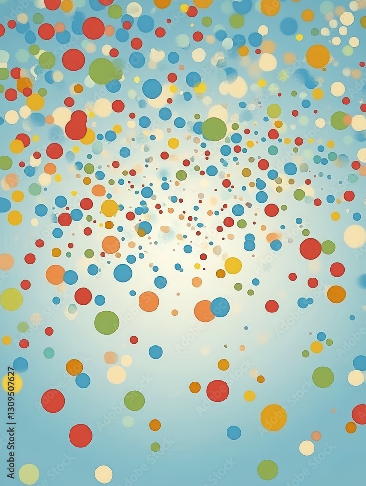 Poster colorful abstract background with falling confetti. vibrant dots in various sizes and shades against