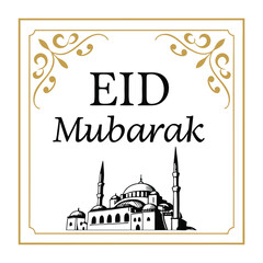  Classic style Eid Mubarak festive white background design.