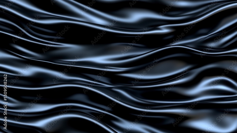 Poster dark gray and black silk fabric with soft waves and folds. luxurious, smooth texture. abstract backg