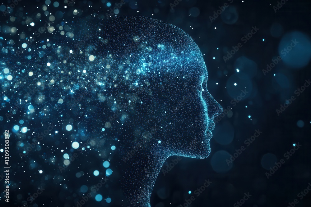 Poster futuristic digital silhouette representing ai driven politics in a sleek dark blue and silver enviro