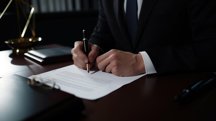 Young Attorney in a Modern Office with Paperwork, Filing Cabinets, and Legal Documents