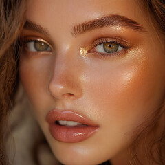 Fototapeta premium Stunning portrait of a young woman with glowing skin and captivating eyes.