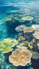 A panoramic view of the Great Barrier Reef, showing its rich and diverse coral formations
