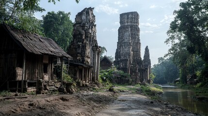 Fototapeta premium Ancient ruins of lopburi thailand historical architecture nature setting captivating landscape view