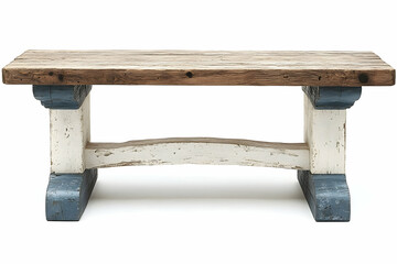 Rustic Wooden Bench With White And Gray Accents