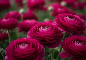 Fototapeta premium Vibrant crimson ranunculus bloom softly in sunlight. AI Generated