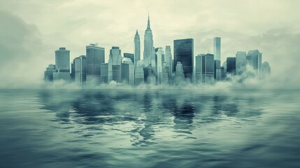 Fototapeta premium Submerged Metropolis: A City Lost to the Rising Tides