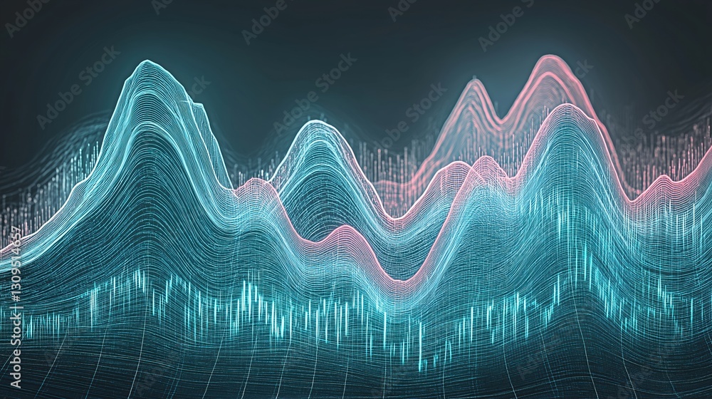 Poster neon infused digital landscape showcases ai generated analytics and predictive trends with glowing d