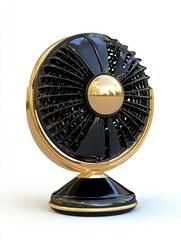 Black and Gold Metal Desk Fan 3D Render