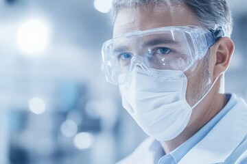 close-up of safety specialist in protective gear focusing intently on equipment