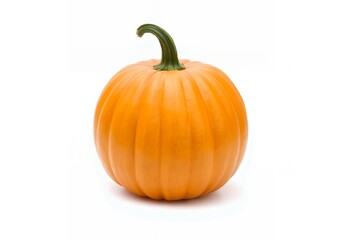 Orange pumpkin with green stem isolated against white background studio shot